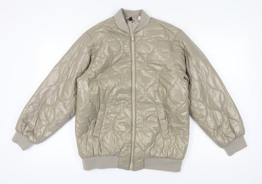 H&M Women's Beige Bomber Jacket XS - Quilted Zip Casual
