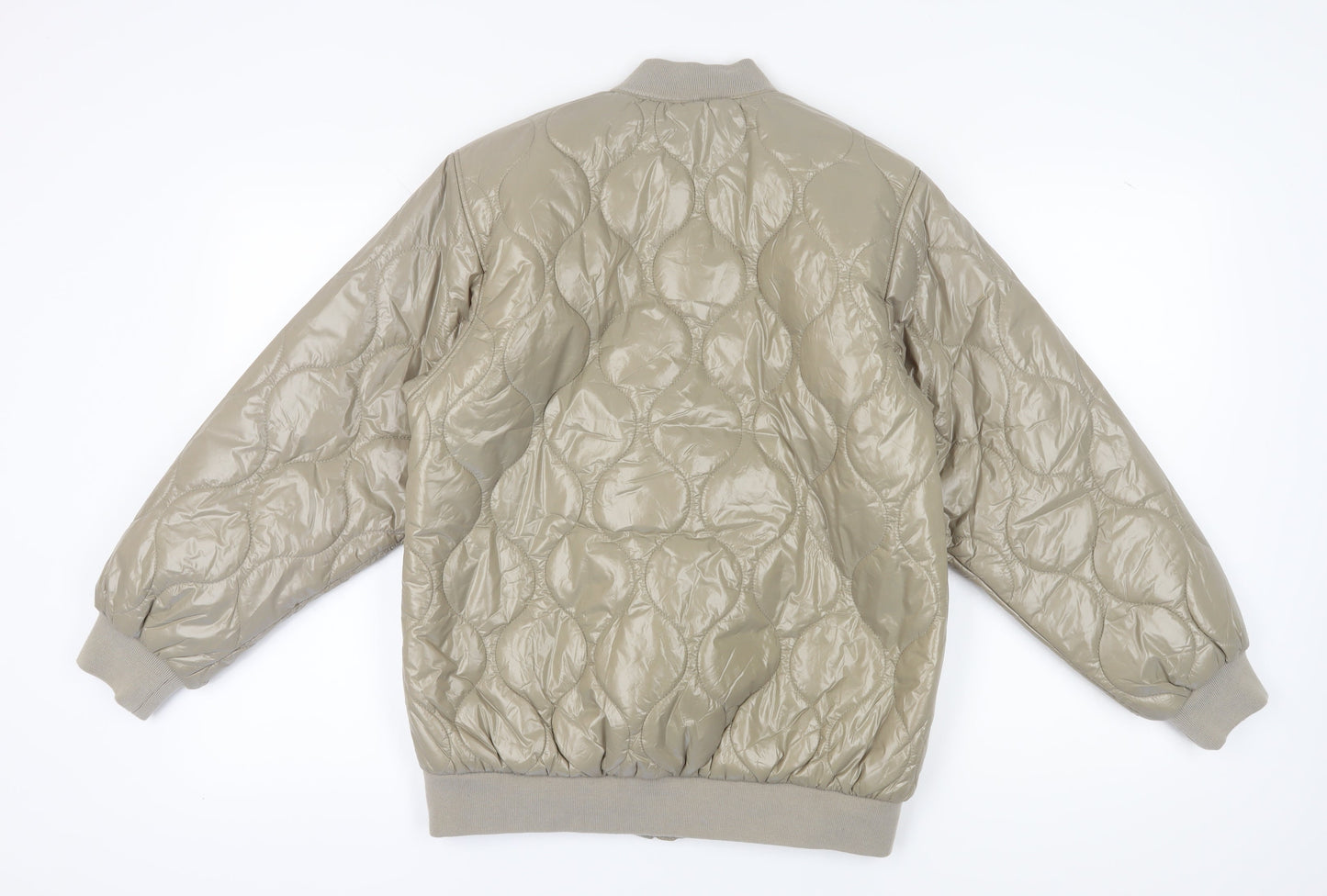 H&M Women's Beige Bomber Jacket XS - Quilted Zip Casual