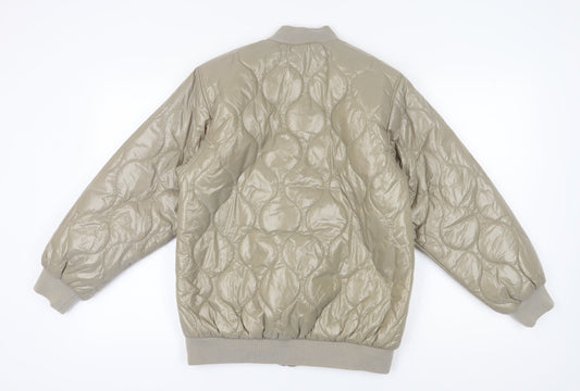 H&M Women's Beige Bomber Jacket XS - Quilted Zip Casual