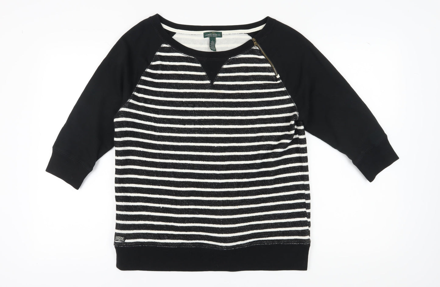 Lauren Jeans Co. Women's Black Striped Pullover Sweatshirt L
