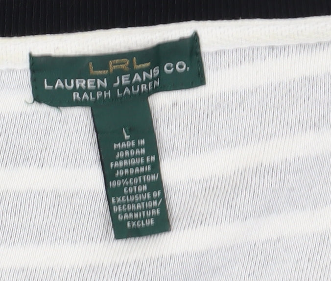 Lauren Jeans Co. Women's Black Striped Pullover Sweatshirt L