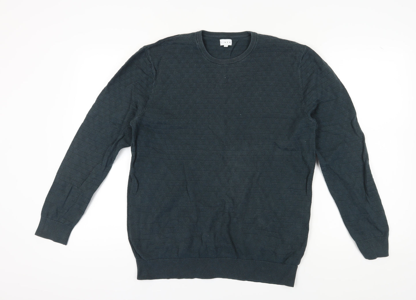 Linea Men's Blue Cotton Cable-Knit Pullover, Size L