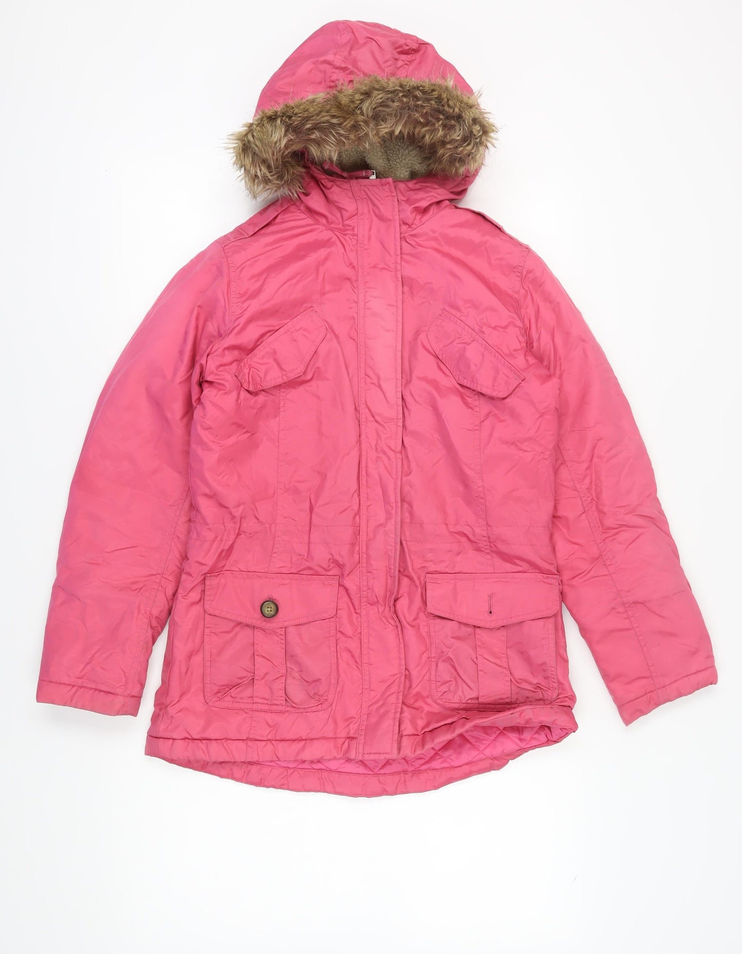Lands' End Girls Pink Parka Jacket Size 14 Winter Hooded