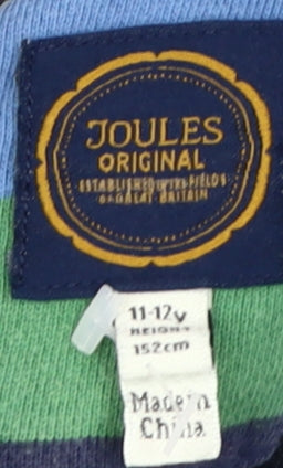 Joules Boys Blue Green Striped Henley Sweatshirt 11-12 Years