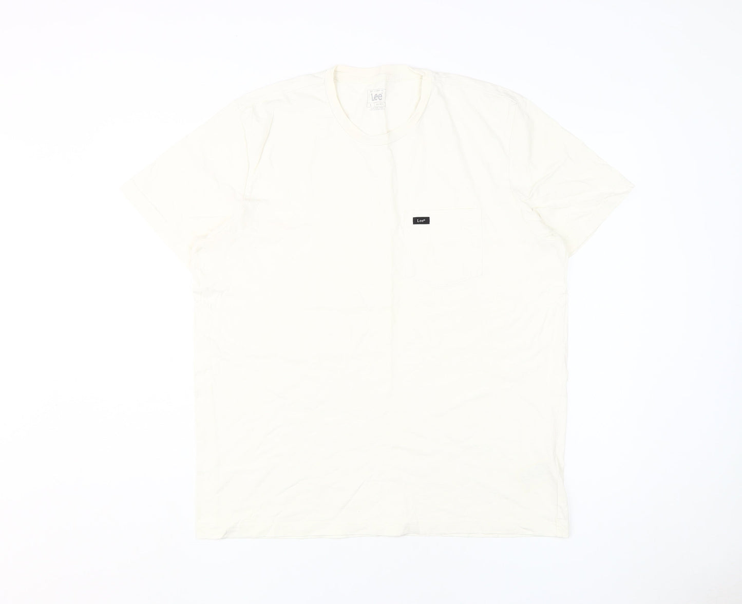 Lee Men's Ivory Crew Neck Cotton T-Shirt, Size L