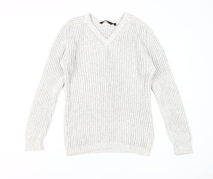 Jeff Banks Men's White V-Neck Pullover Jumper L