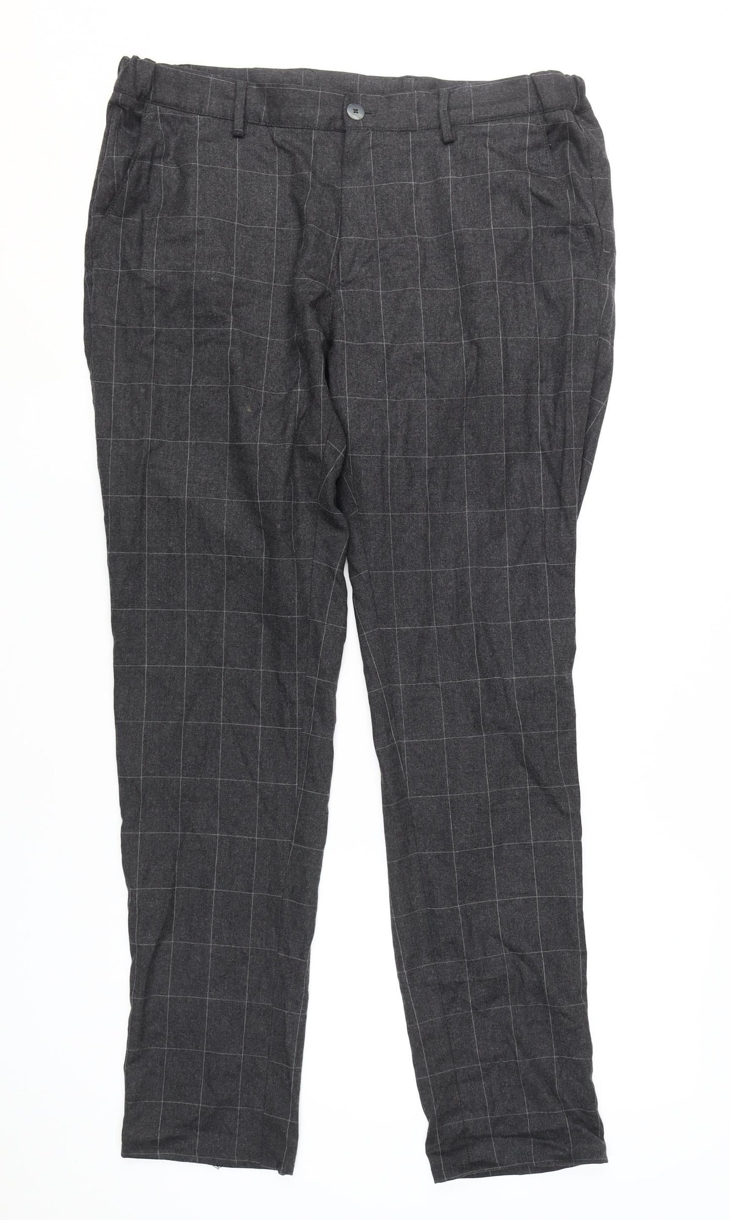 Massimo Dutti Men's Grey Check Jogger Trousers Size 34