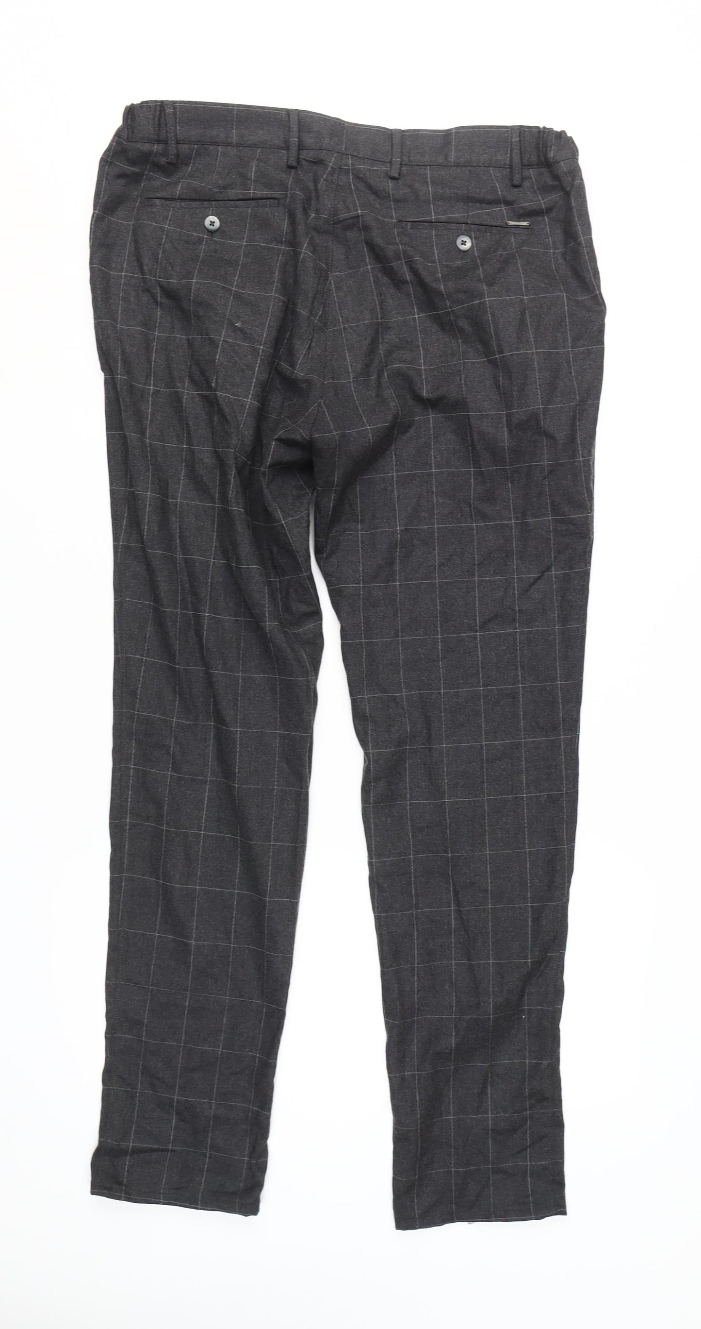 Massimo Dutti Men's Grey Check Jogger Trousers Size 34