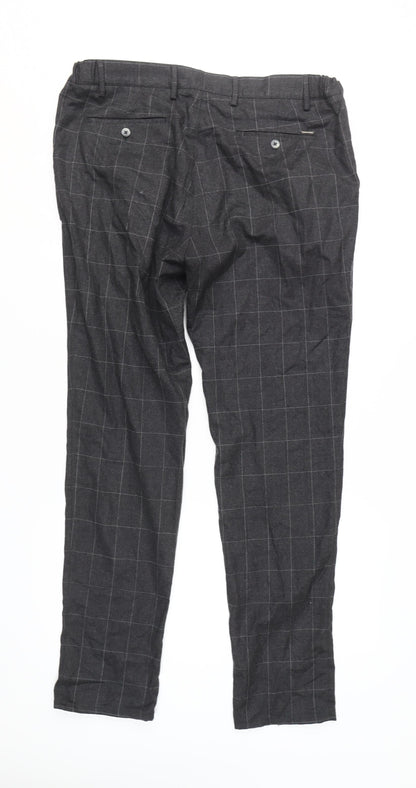Massimo Dutti Men's Grey Check Jogger Trousers Size 34