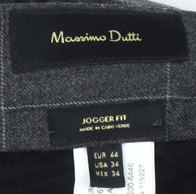 Massimo Dutti Men's Grey Check Jogger Trousers Size 34
