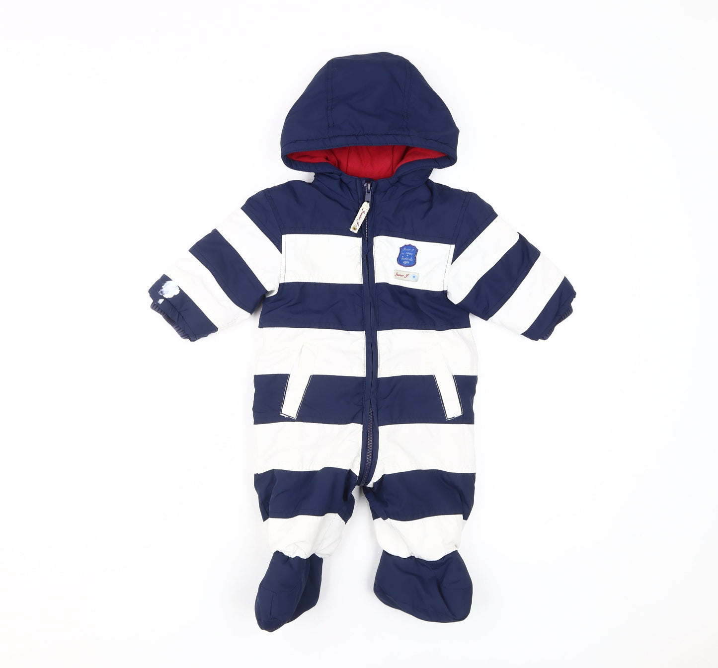 Jasper Conran Unisex Blue & White Striped Baby Snowsuit 3-6M