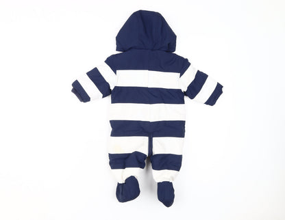 Jasper Conran Unisex Blue & White Striped Baby Snowsuit 3-6M