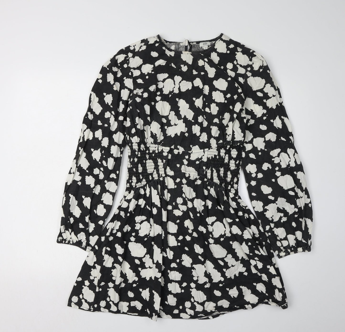 River Island Women's Black Print A-Line Dress UK 10