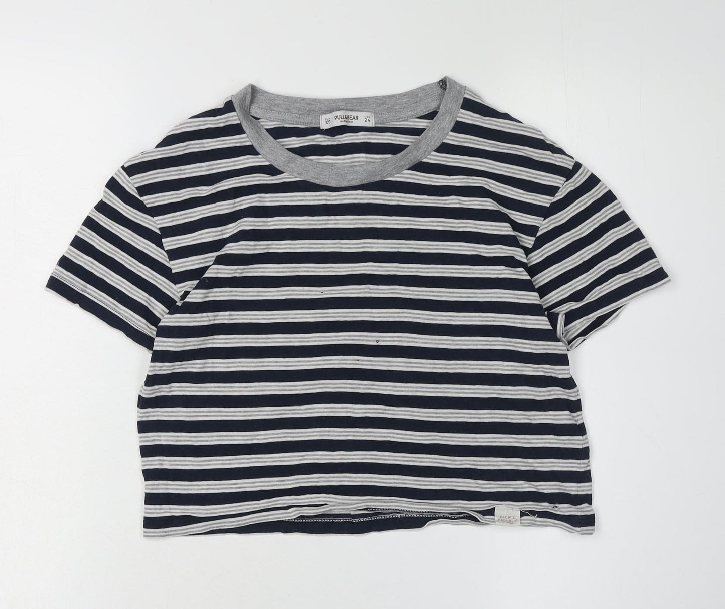 Womens UK Size XS Pull & Bear Blue Cropped T-Shirt