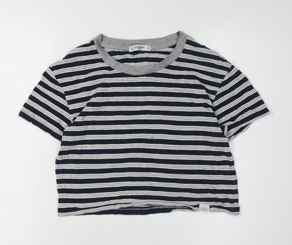 Womens UK Size XS Pull & Bear Blue Cropped T-Shirt
