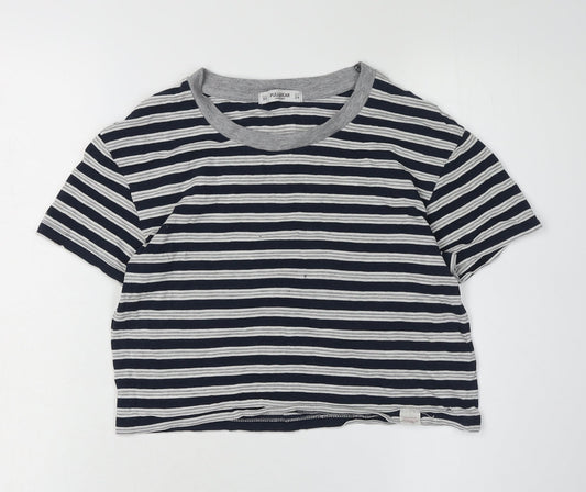 Womens UK Size XS Pull & Bear Blue Cropped T-Shirt