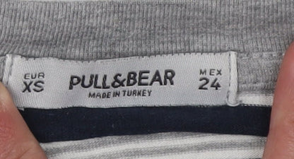 Womens UK Size XS Pull & Bear Blue Cropped T-Shirt