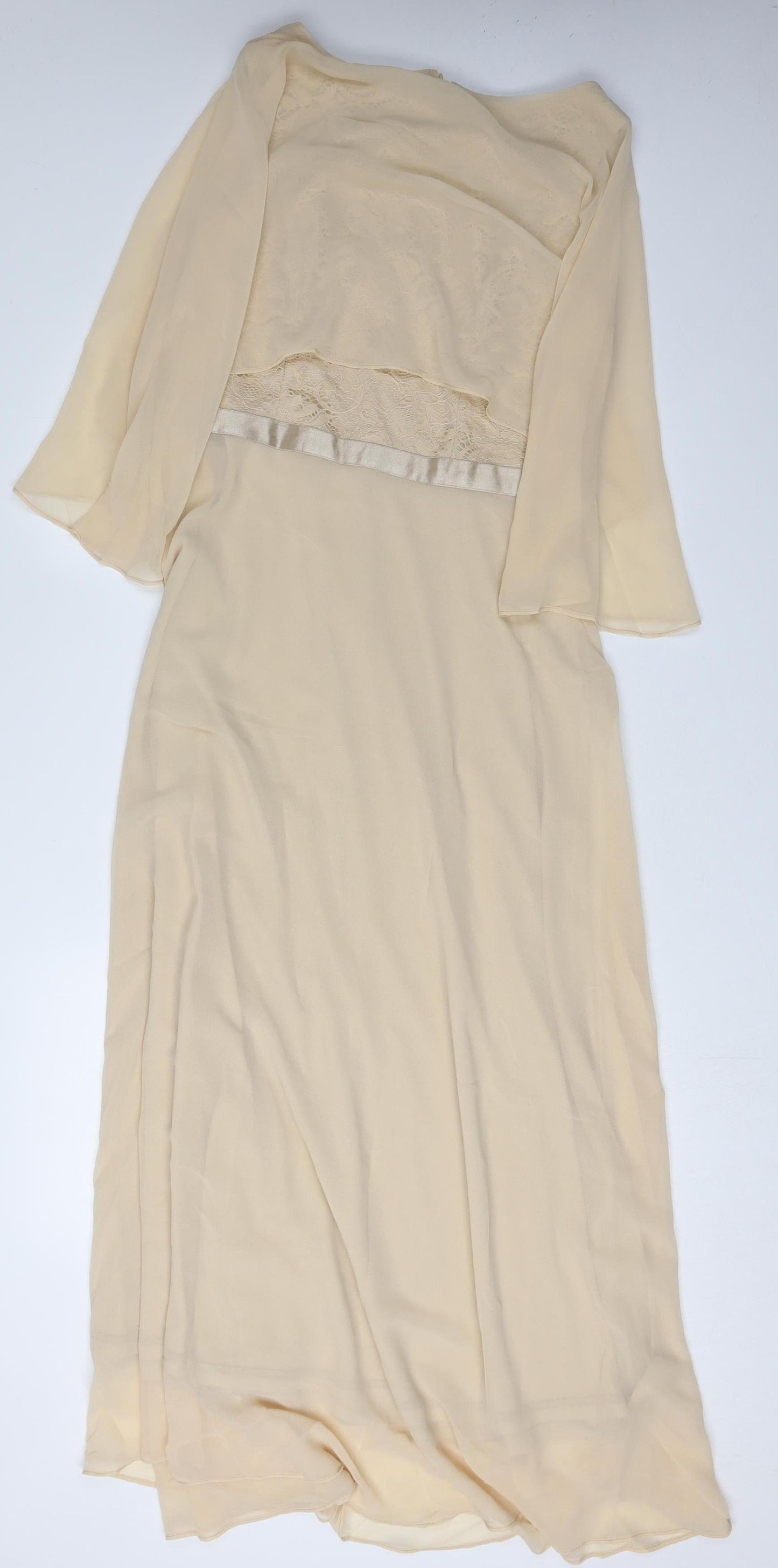 Fynadressr Women's Beige Long A-Line Flutter XL Dress