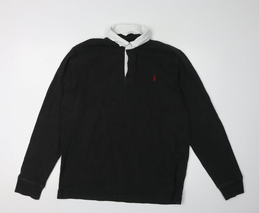 Next Men's Black Polo Shirt L Long Sleeve Casual