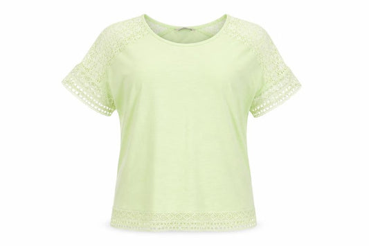 Front view of Marks & Spencer Green Crochet Accent T-Shirt, size 18