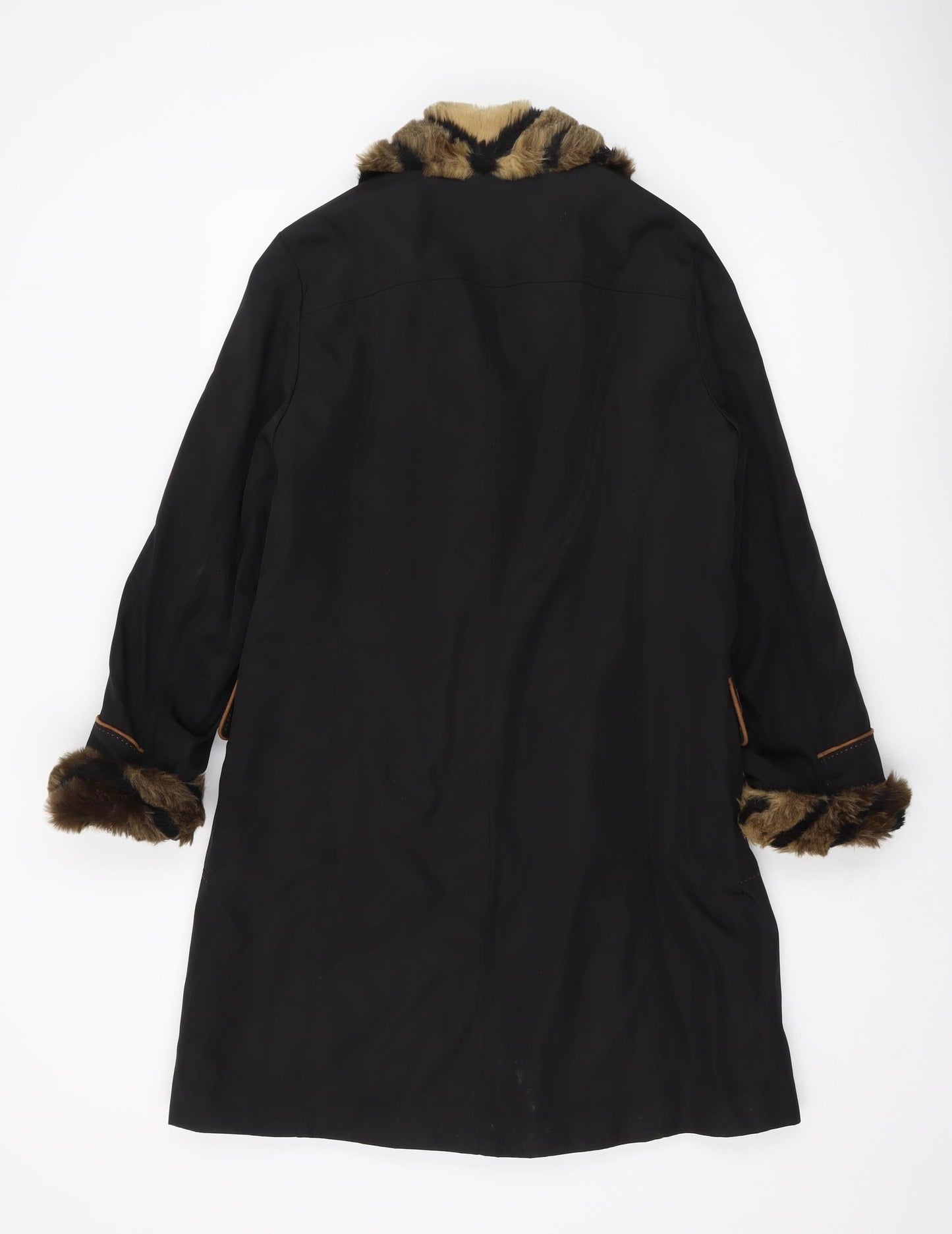 Lakeland Women's Black Fur Trim Overcoat Size 12