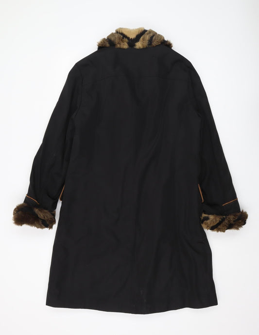 Lakeland Women's Black Fur Trim Overcoat Size 12