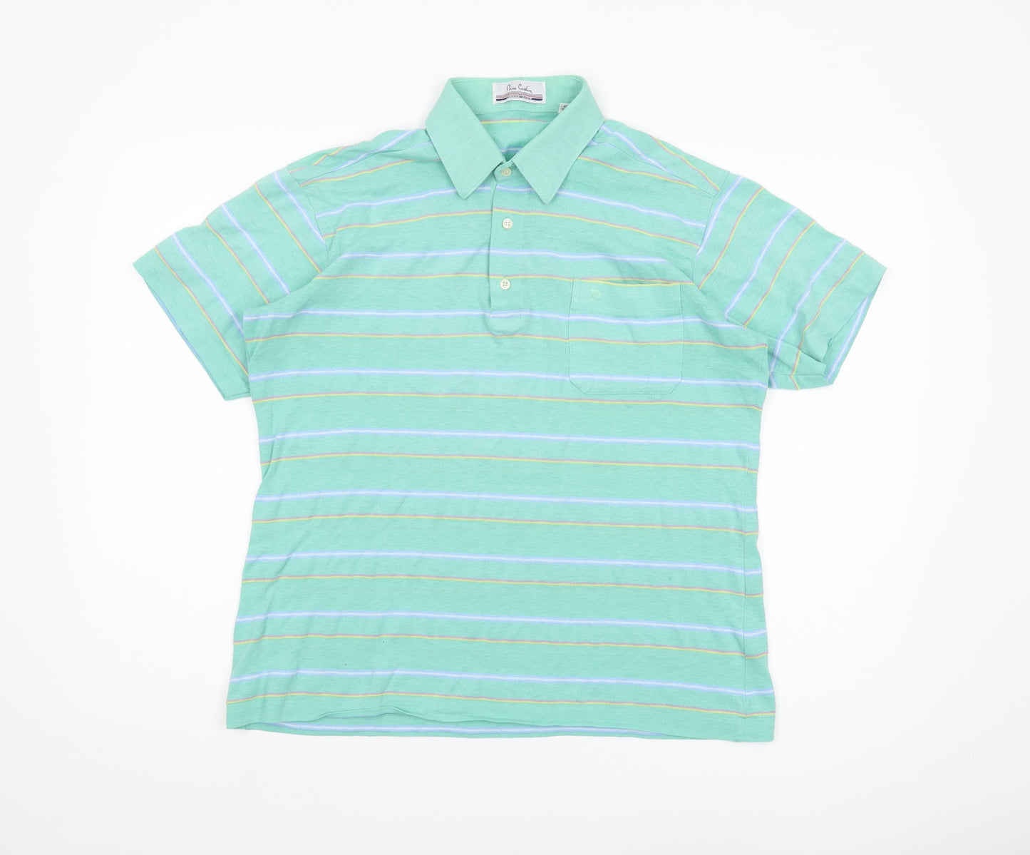 Pierre Cardin Men's Green Striped Polo Shirt, Medium