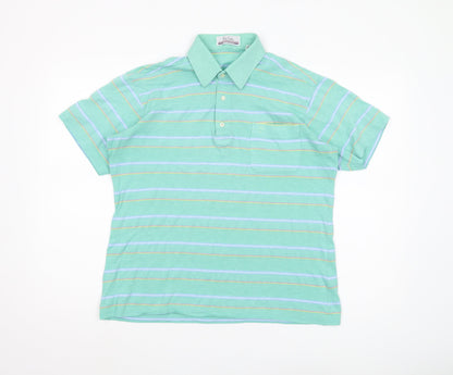 Pierre Cardin Men's Green Striped Polo Shirt, Medium