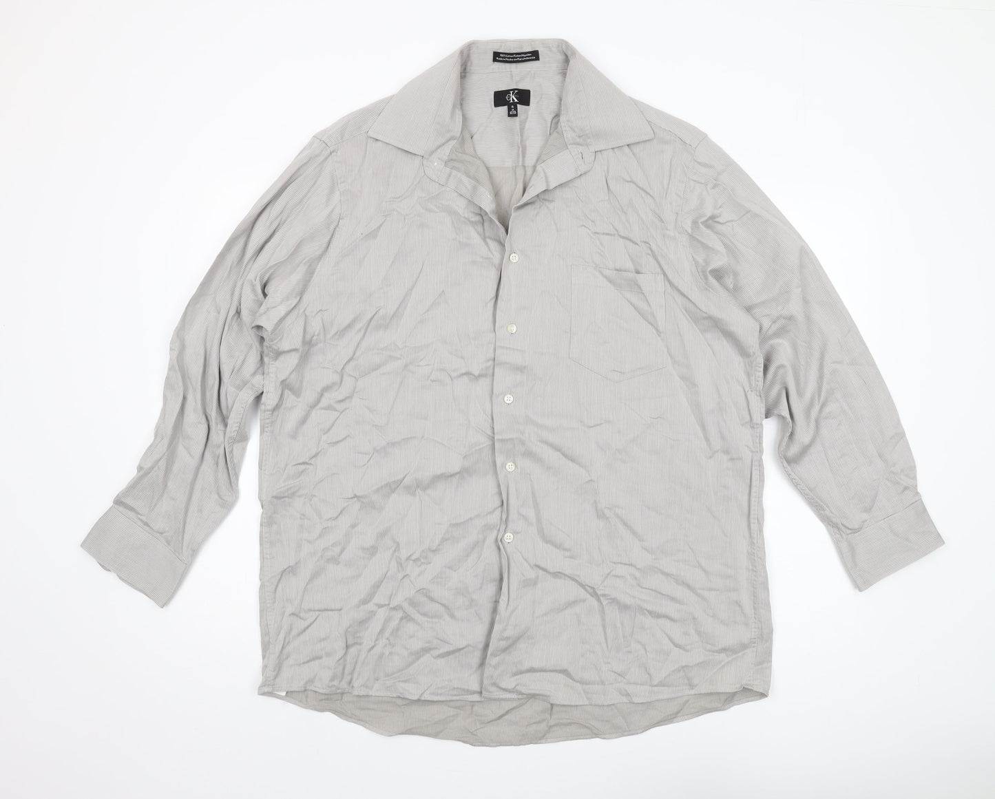 Calvin Klein Men's Grey Striped XL Cotton Shirt