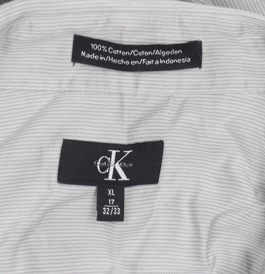 Calvin Klein Men's Grey Striped XL Cotton Shirt