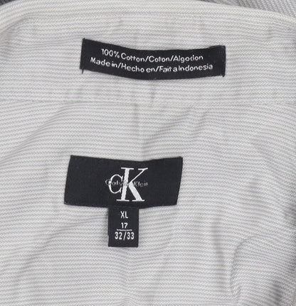 Calvin Klein Men's Grey Striped XL Cotton Shirt