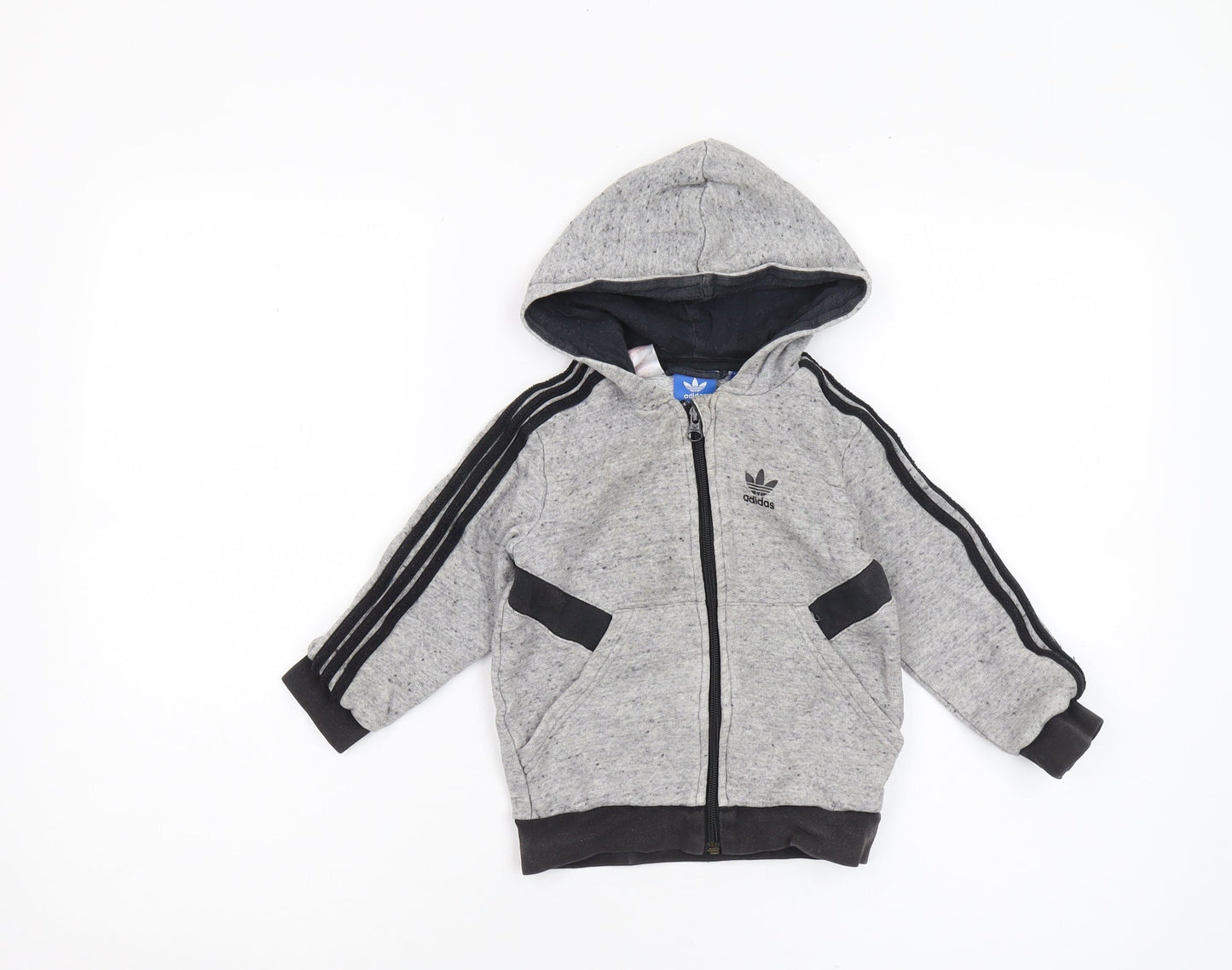 Adidas Boys Grey Full Zip Hoodie 3-4 Years with Logo Accents