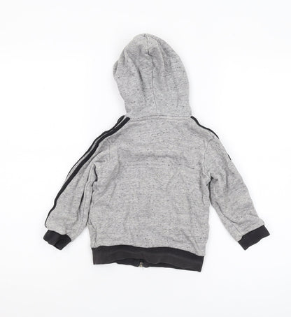 Adidas Boys Grey Full Zip Hoodie 3-4 Years with Logo Accents