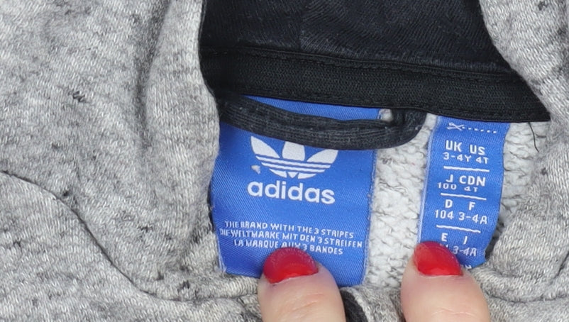 Adidas Boys Grey Full Zip Hoodie 3-4 Years with Logo Accents