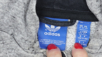 Adidas Boys Grey Full Zip Hoodie 3-4 Years with Logo Accents