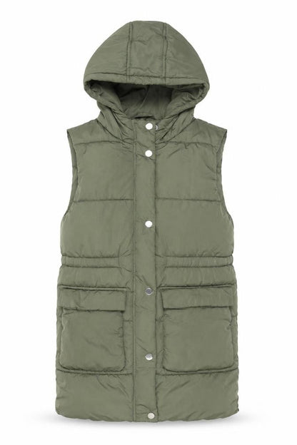 Front view of Next girls’ green hooded puffer jacket, size 8