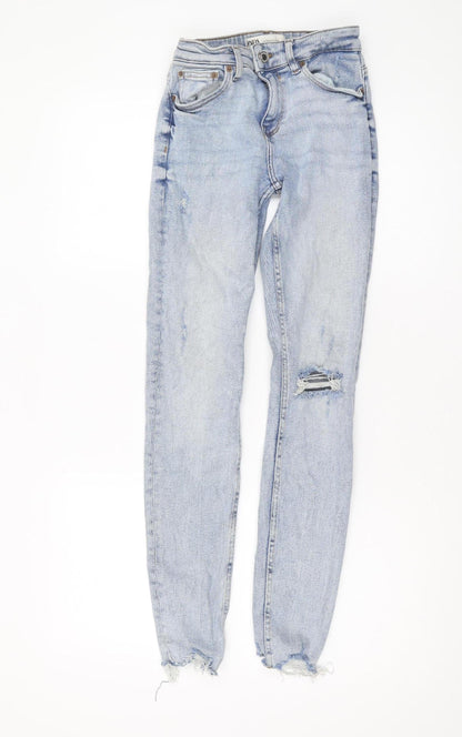 Zara Women's Blue Skinny Distressed Jeans, Size 6