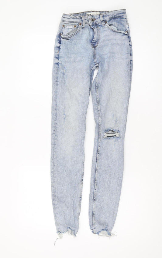 Zara Women's Blue Skinny Distressed Jeans, Size 6