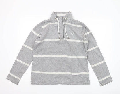 Crew Clothing Women's Grey Striped Henley Sweatshirt, Size 10