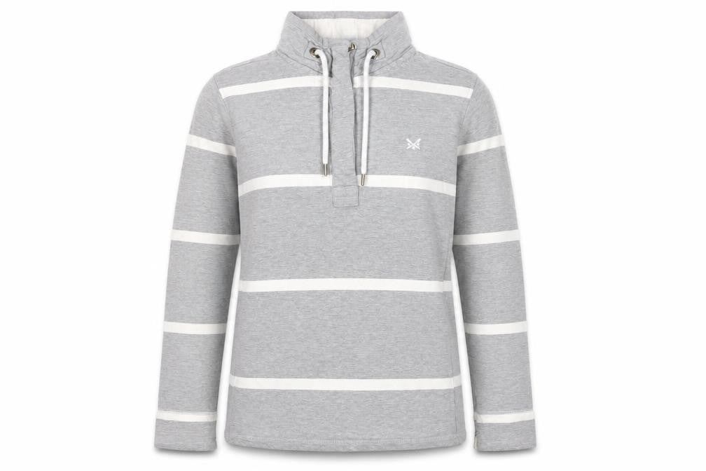 Front view of Crew Clothing Grey Striped Henley Sweatshirt, size 10