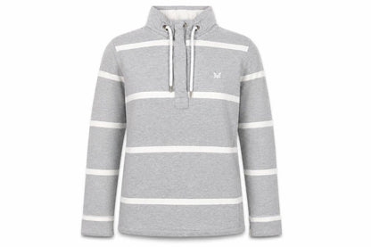 Front view of Crew Clothing Grey Striped Henley Sweatshirt, size 10