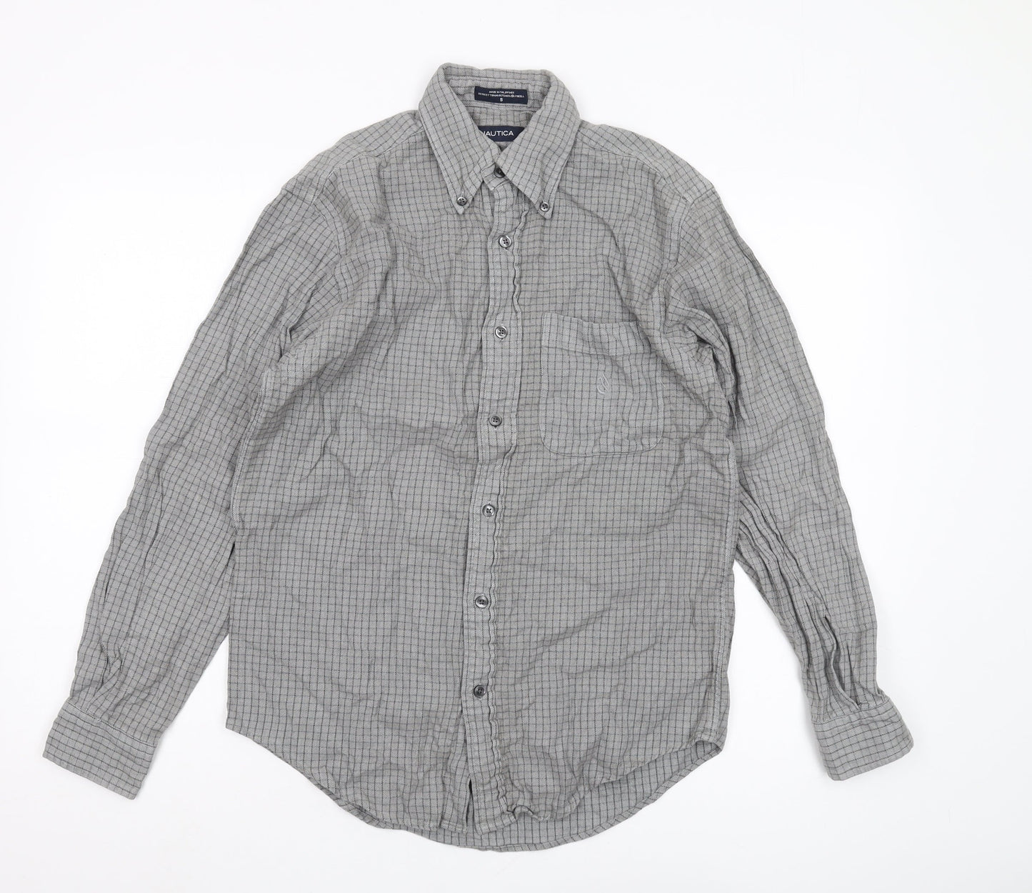 Nautica Men's Grey Check Long Sleeve Shirt S