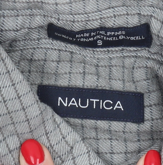 Nautica Men's Grey Check Long Sleeve Shirt S