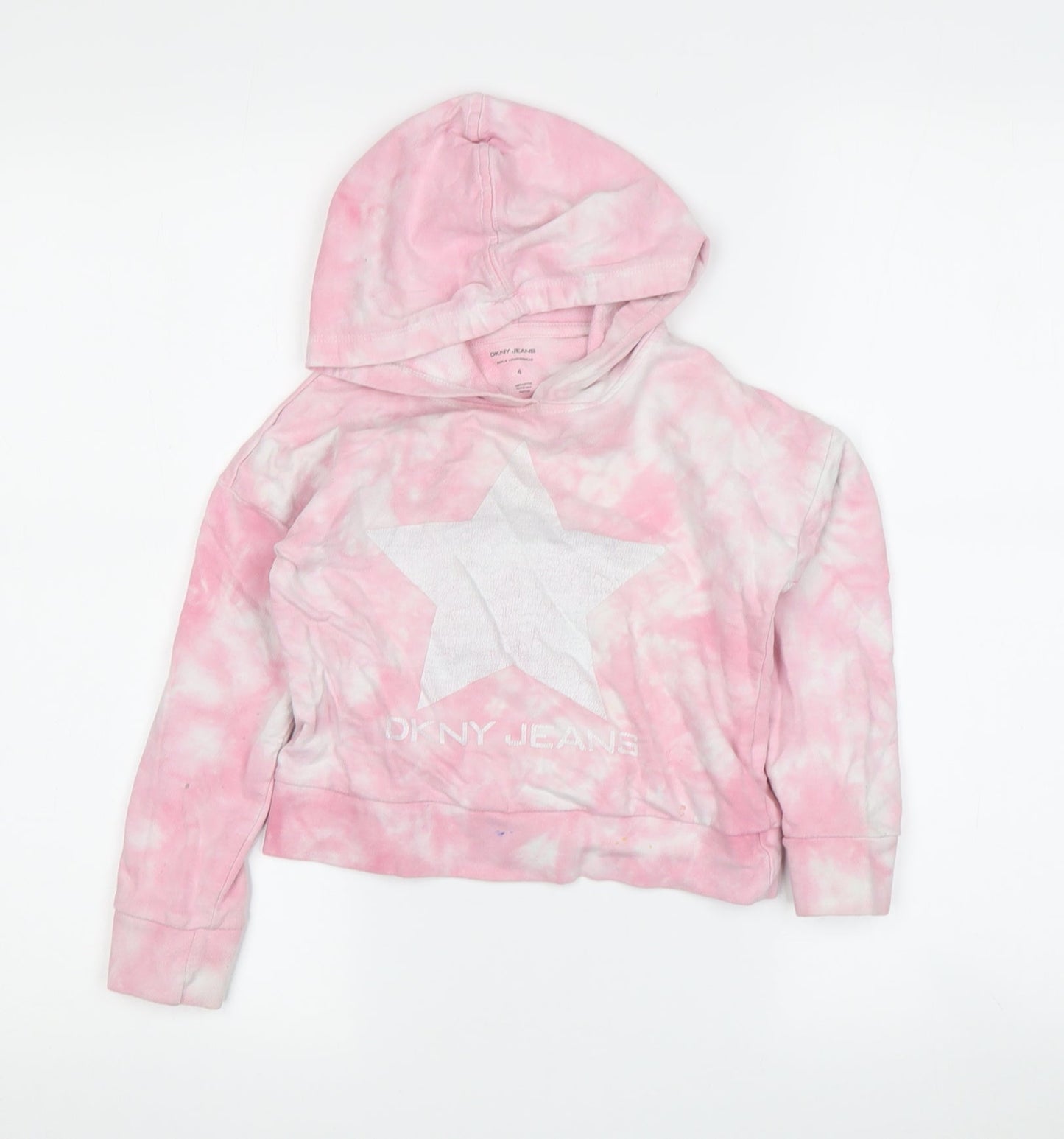 DKNY Girls Pink Star Tie-Dye Hoodie, 4 Years, Casual Pullover