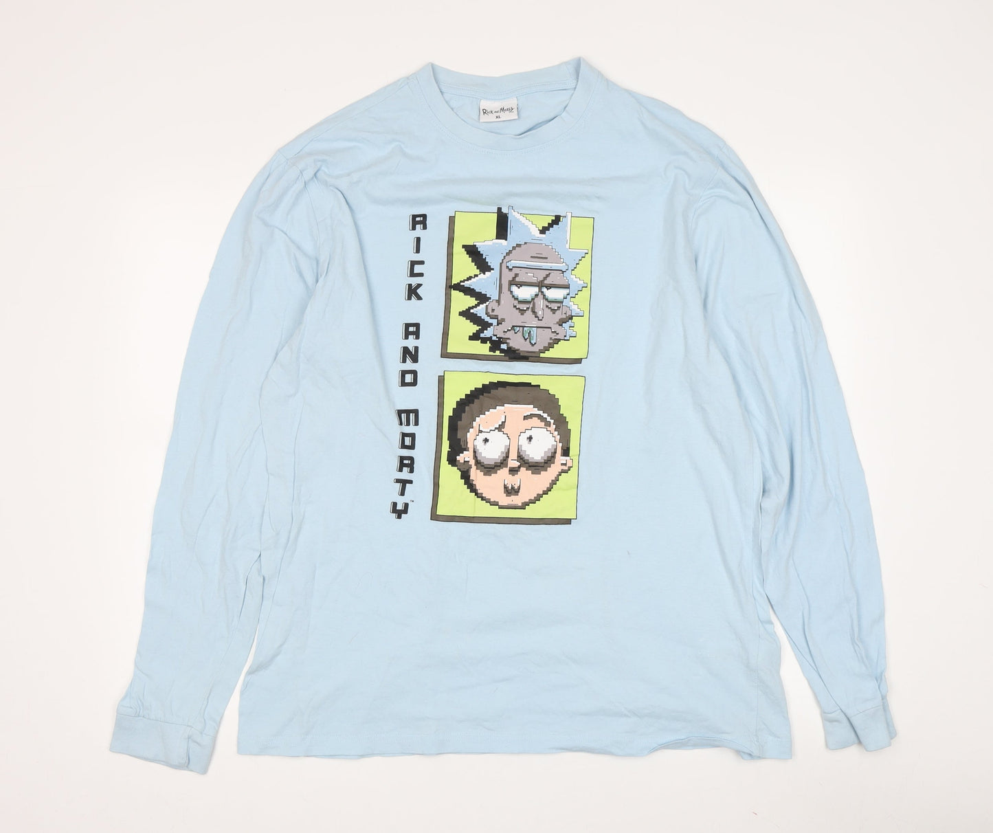 Rick and Morty Men's XL Blue Long Sleeve Cartoon T-Shirt
