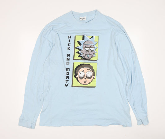 Rick and Morty Men's XL Blue Long Sleeve Cartoon T-Shirt