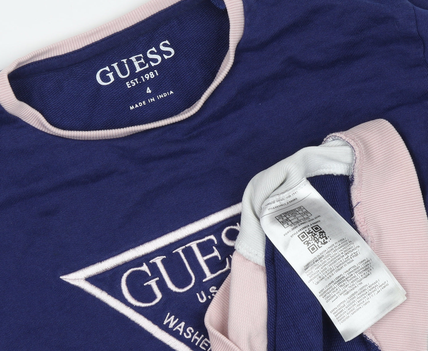 Guess Girls Blue Pink Sweatshirt, 4 Years, Embroidered Logo