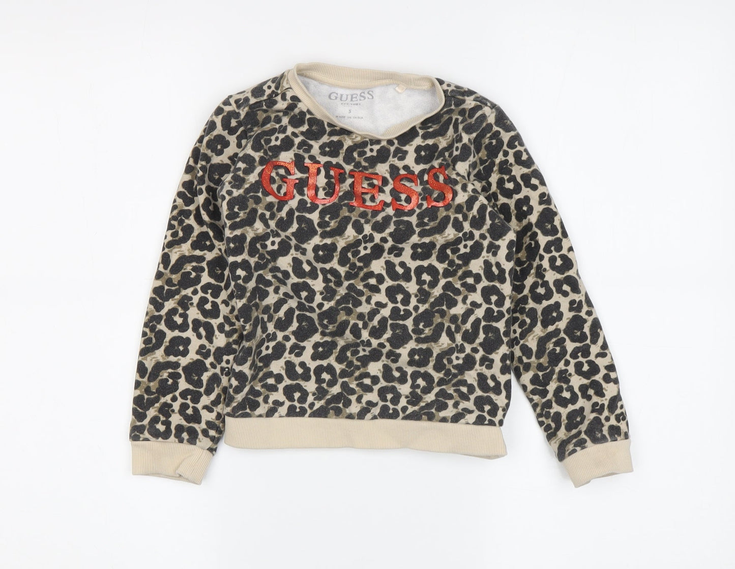 Guess Girls Beige Animal Print Pullover Sweatshirt 5-6Y