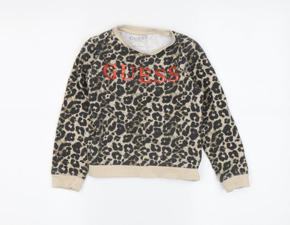 Guess Girls Beige Animal Print Pullover Sweatshirt 5-6Y