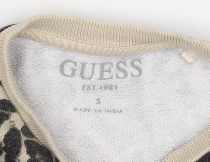 Guess Girls Beige Animal Print Pullover Sweatshirt 5-6Y